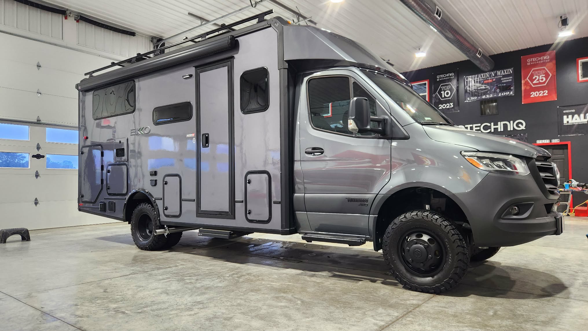 Winnebago Ekko RV in the shop for large-vehicle service